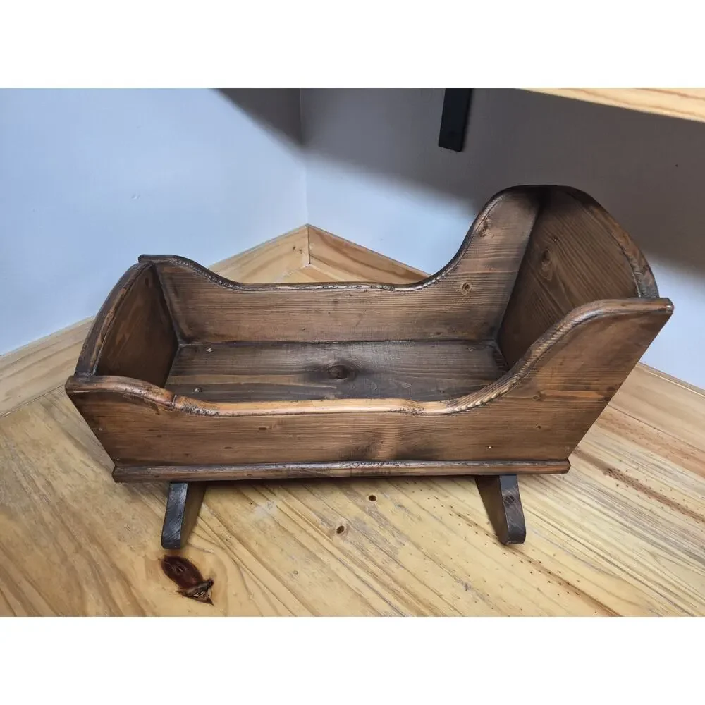 Vintage Brown Solid Wood Baby Doll Rocking Cradle/Bed , 20